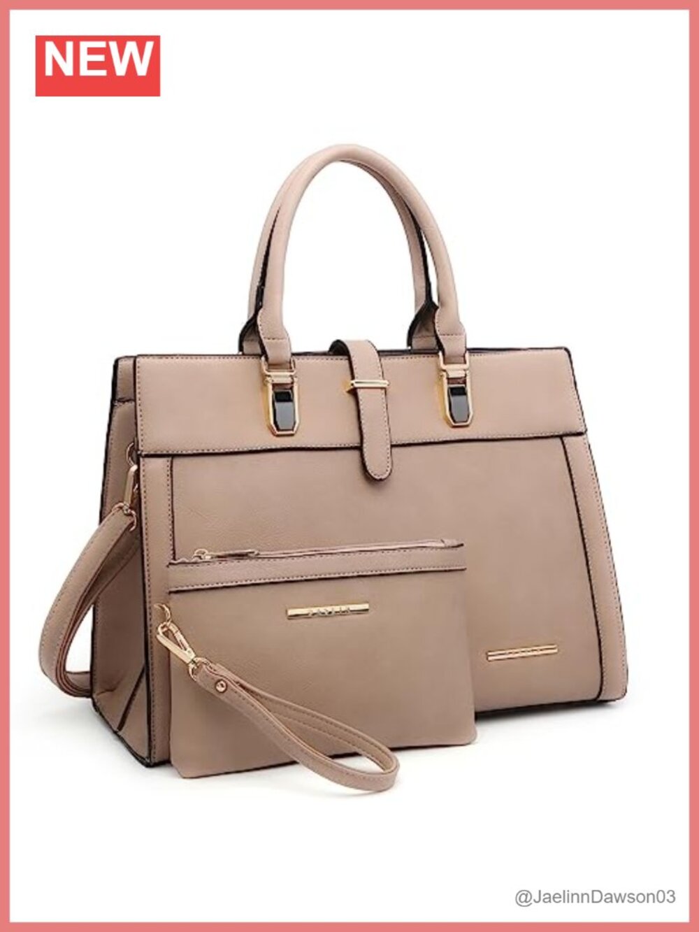 Vegan Leather Satchel Tote Bag with Matching Wristlet Work Purse